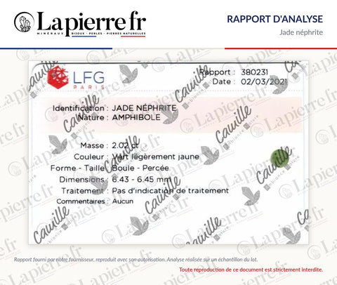 Rapport d'analyse des perles en jade néphrite, La Pierre FR