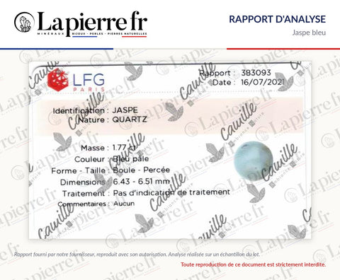 Rapport d'analyse des perles en jaspe bleu, La Pierre FR