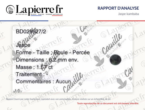 Rapport d'analyse des perles en jaspe kambaba, La Pierre FR