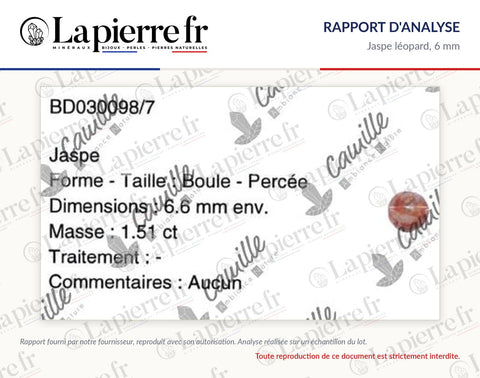 Rapport d'analyse des perles en jaspe léopard 6 mm, La Pierre FR