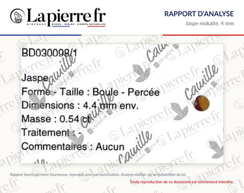 Rapport d'analyse des perles en jaspe mokaïte 4 mm, La Pierre FR