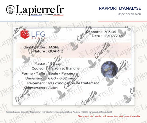 Rapport d'analyse des perles en jaspe océan bleu, La Pierre FR