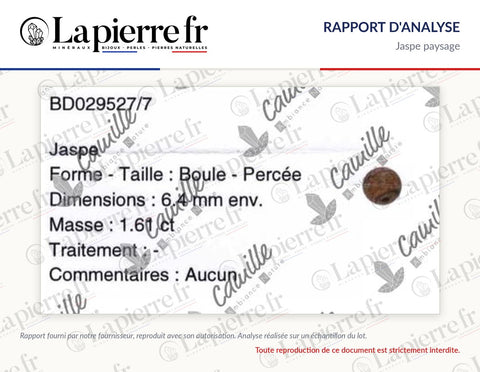 Rapport d'analyse des perles en jaspe paysage, La Pierre FR