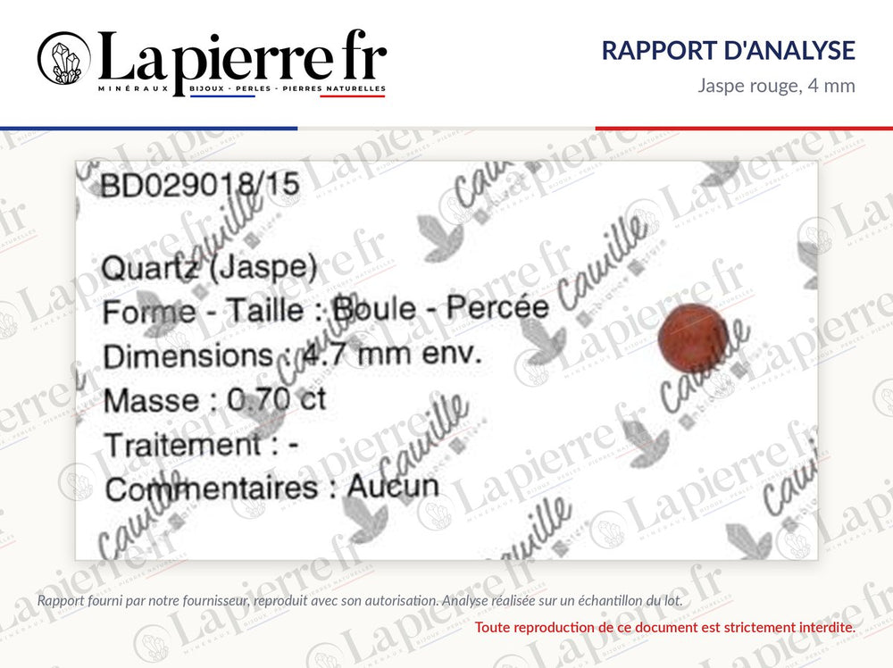 Rapport d'analyse des perles en jaspe rouge 4 mm, La Pierre FR