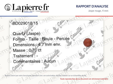 Rapport d'analyse des perles en jaspe rouge 4 mm, La Pierre FR