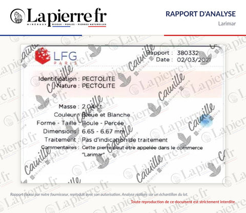 Rapport d'analyse des perles en larimar, La Pierre FR