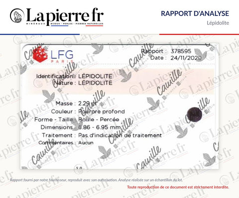Rapport d'analyse des perles en lépidolite, La Pierre FR