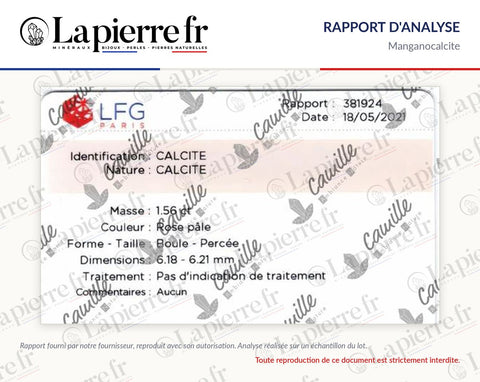 Rapport d'analyse des perles en manganocalcite, La Pierre FR