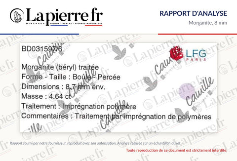 Rapport d'analyse des perles en morganite 8 mm, La Pierre FR