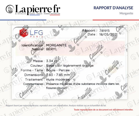 Rapport d'analyse des perles en morganite, La Pierre FR