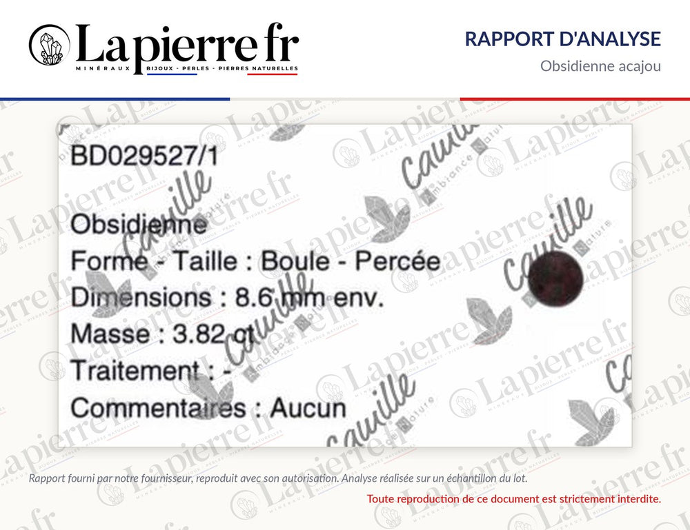 Rapport d'analyse des perles en obsidienne acajou, La Pierre FR