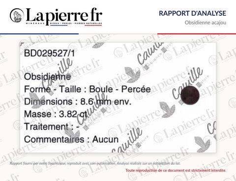 Rapport d'analyse des perles en obsidienne acajou, La Pierre FR