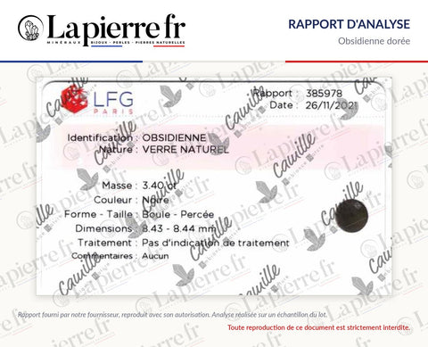 Rapport d'analyse des perles en obsidienne dorée, La Pierre FR