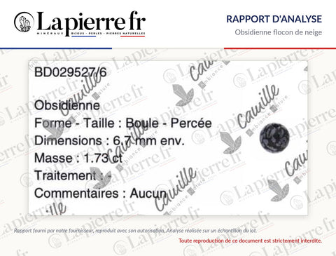 Rapport d'analyse des perles en obsidienne flocon de neige, La Pierre FR