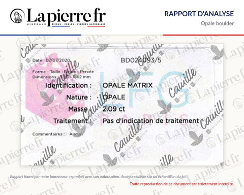 Rapport d'analyse des perles en opale boulder, La Pierre FR