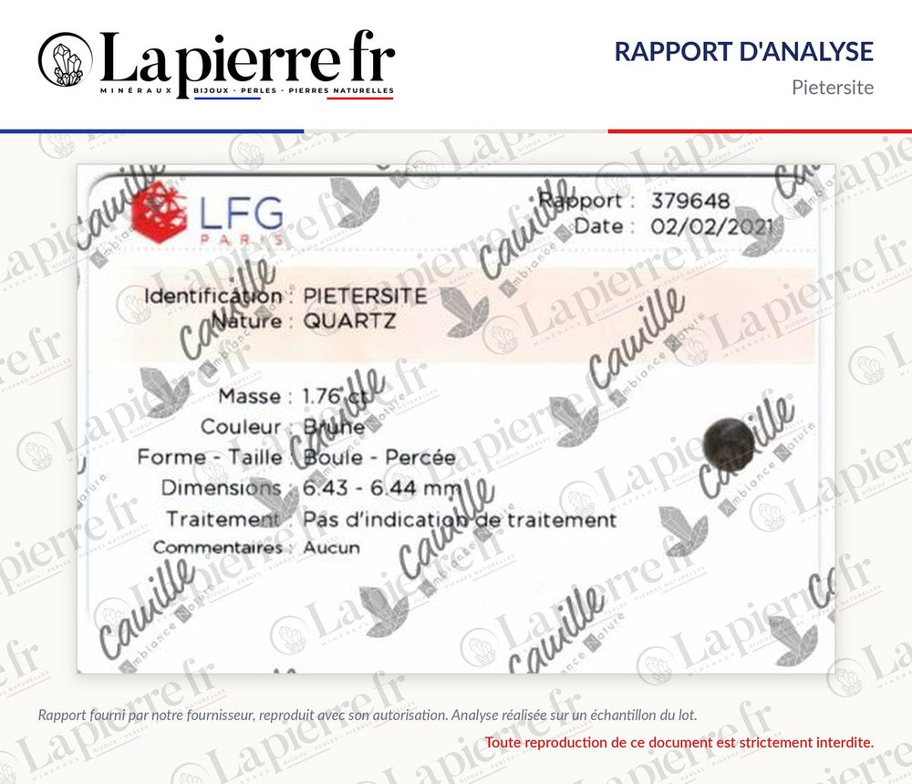 Rapport d'analyse des perles en pietersite, La Pierre FR