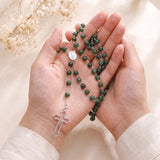 Rosaire en Quartz Chlorite, Chapelet Perles Vertes 6 mm et Médaille