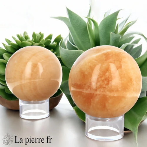 Sphère Calcite Orange, boule en pierre orange naturelle
