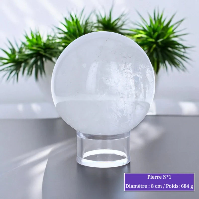 Sphère de Cristal de Roche, boule en pierre naturelle transparente pour lithothérapie