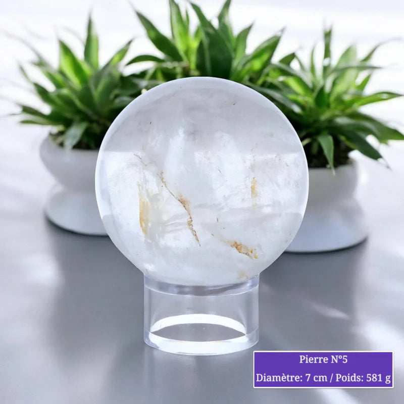 Boule de Cristal de Roche en pierre naturelle, sphère polie à poser pour lithothérapie