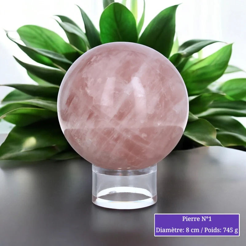 Sphère de Quartz Rose, boule en pierre naturelle rose pour lithothérapie et décoration