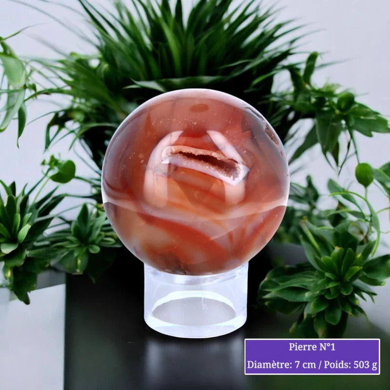 Sphère de Cornaline, boule en pierre naturelle orange pour lithothérapie et décoration