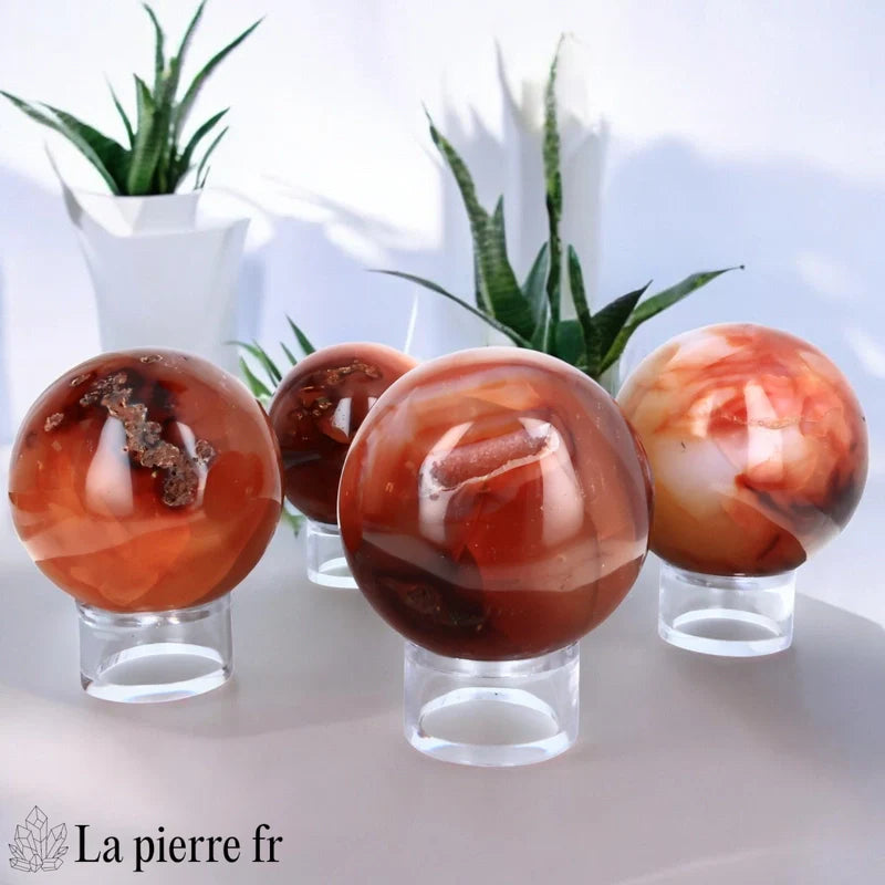 Sphère en Cornaline 100% naturelle - Boule en pierre pour décoration et lithothérapie 