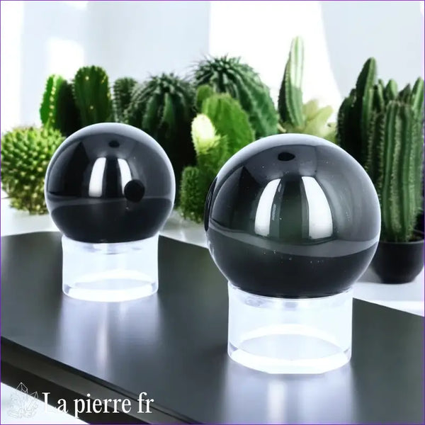 Sphère en Obsidienne Œil Céleste aux reflets arc-en-ciel, pierre naturelle polie.