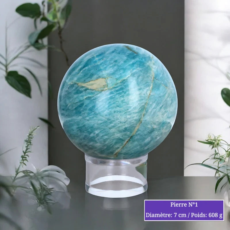Sphère d'Amazonite, boule en pierre naturelle vert-bleu pour lithothérapie et décoration