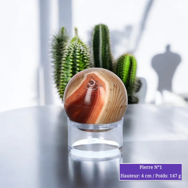Sphère de Cornaline Zonée, boule en pierre naturelle orange veinée pour lithothérapie