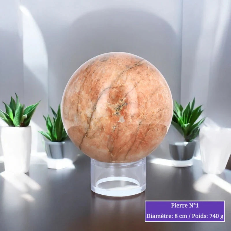 Sphère de Pierre de Lune Orange, boule en pierre naturelle pour lithothérapie et décoration