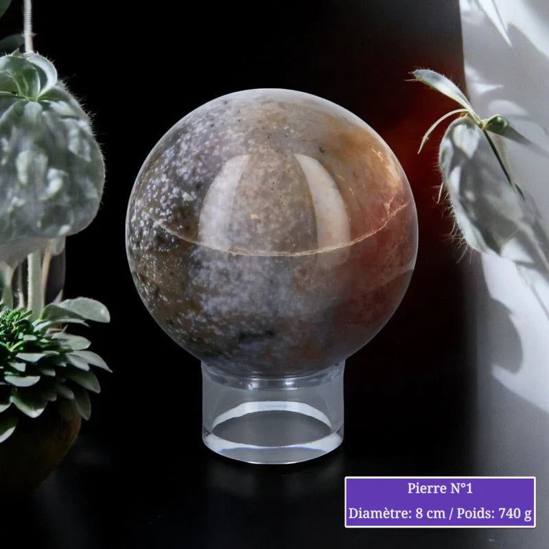 Sphère de Jaspe Orbiculaire, boule en pierre naturelle aux motifs circulaires pour lithothérapie