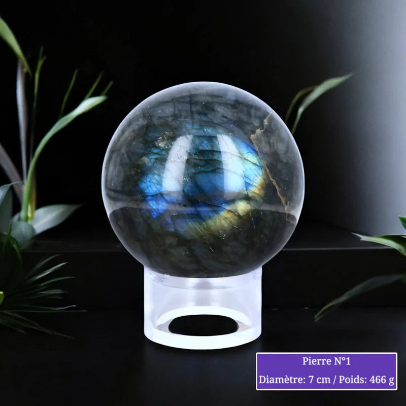 Sphère de Labradorite, boule en pierre naturelle irisée pour lithothérapie et décoration