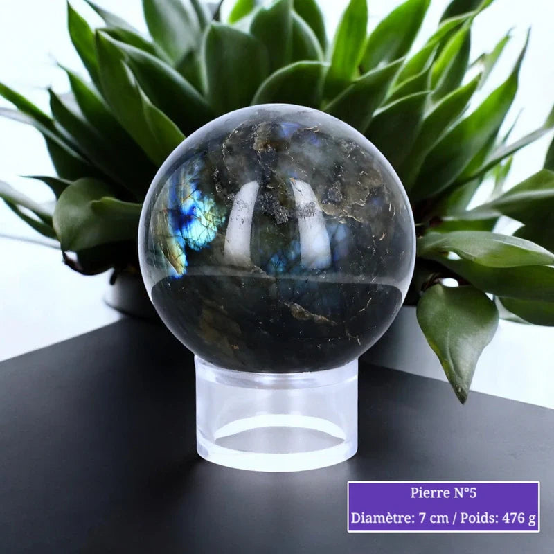 Boule de Labradorite en pierre naturelle, sphère polie à poser pour lithothérapie