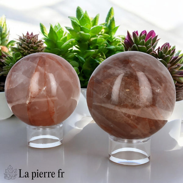 Sphère en Quartz Hématoïde Rouge 100% naturelle, Pierre de protection et ancrage en lithothérapie 