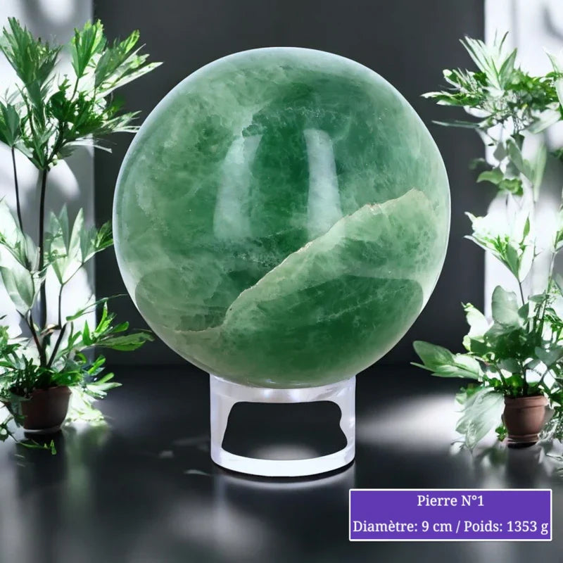 Sphère de Fluorine Verte, boule en pierre naturelle verte pour lithothérapie et décoration