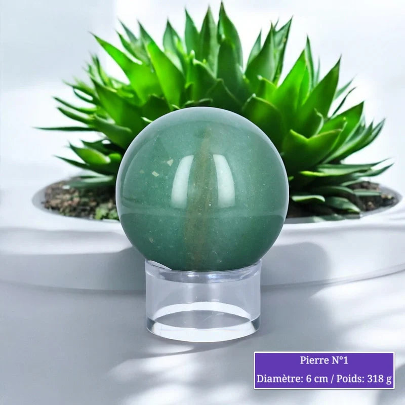 Sphère d'Aventurine Verte, boule en pierre naturelle verte pour lithothérapie et décoration