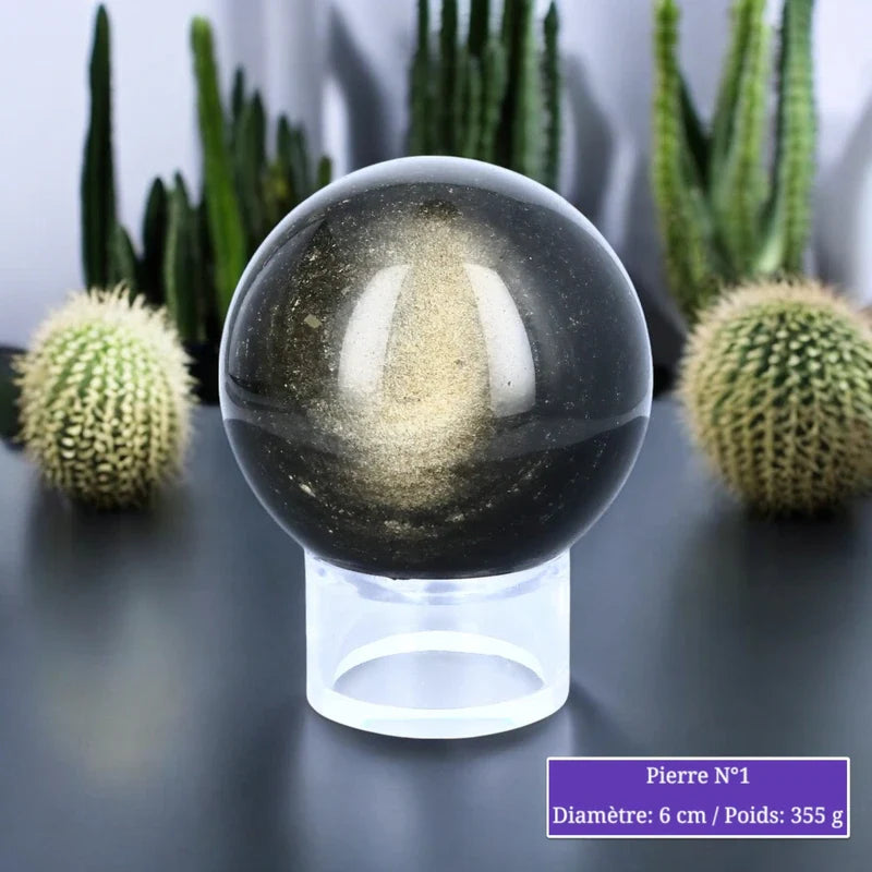 Sphère d'Obsidienne Dorée, boule en pierre naturelle aux reflets dorés pour lithothérapie