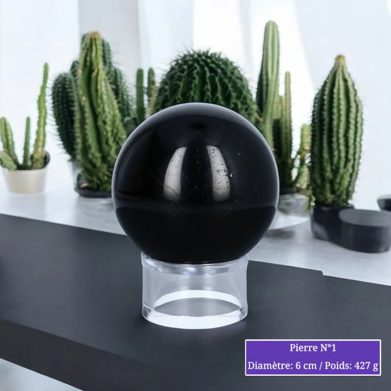 Sphère de Tourmaline Noire, boule en pierre naturelle noire pour lithothérapie et décoration