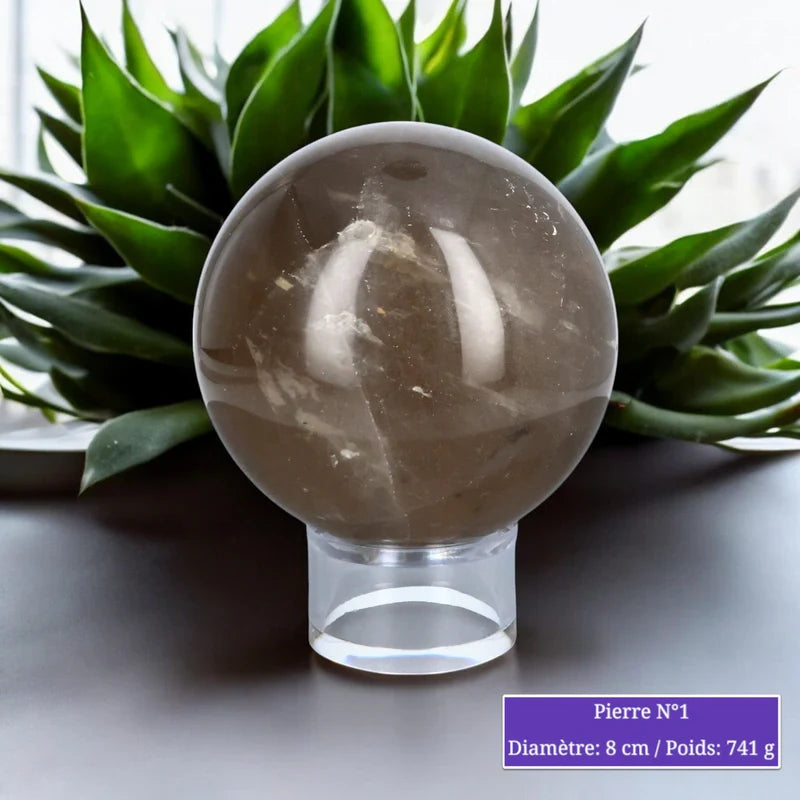Sphère de Quartz Fumé, boule en pierre naturelle brune pour lithothérapie et décoration