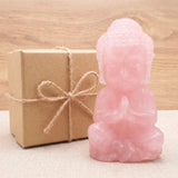 Statue Bouddha en Quartz Rose, Pierre Naturelle 15 cm