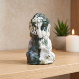 Statue Bouddha en Agate Arbre, Pierre Naturelle 12 cm