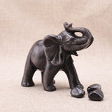 Éléphant en Obsidienne Argentée, Statue Porte-Bonheur 11 cm