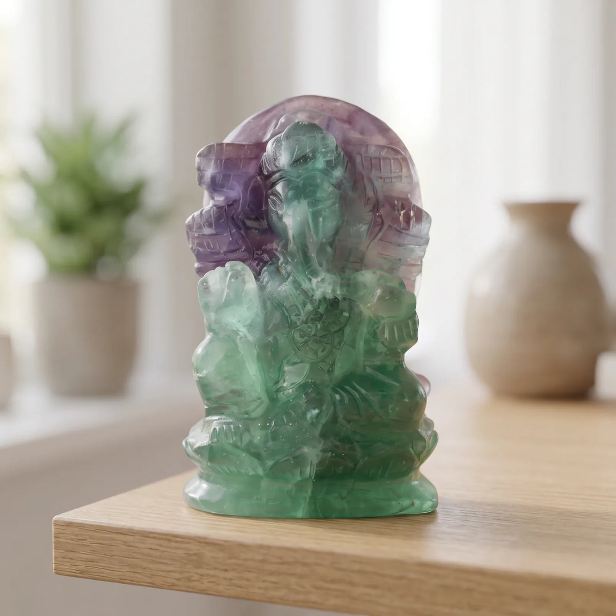 Statue Ganesh en Fluorite Multicolore, Pierre Naturelle 10 cm