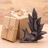 Figurine Renard à 9 Queues en Obsidienne Argentée, 13 cm
