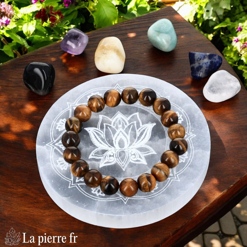 Plaque Sélénite Fleur de Lotus Mandala (10cm) - Purification & Énergie | La Pierre Fr