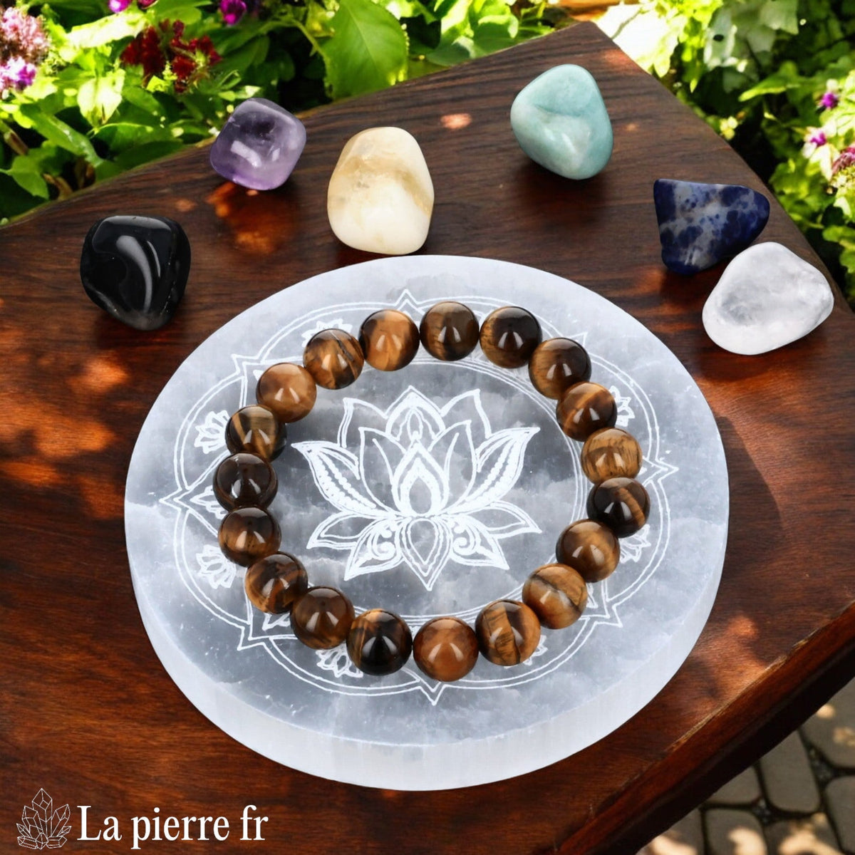 Plaque Sélénite Fleur de Lotus Mandala (10cm) - Purification & Énergie | La Pierre Fr